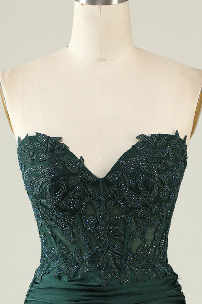 Dark Green Bodycon Strapless Applique Short Homecoming Dress