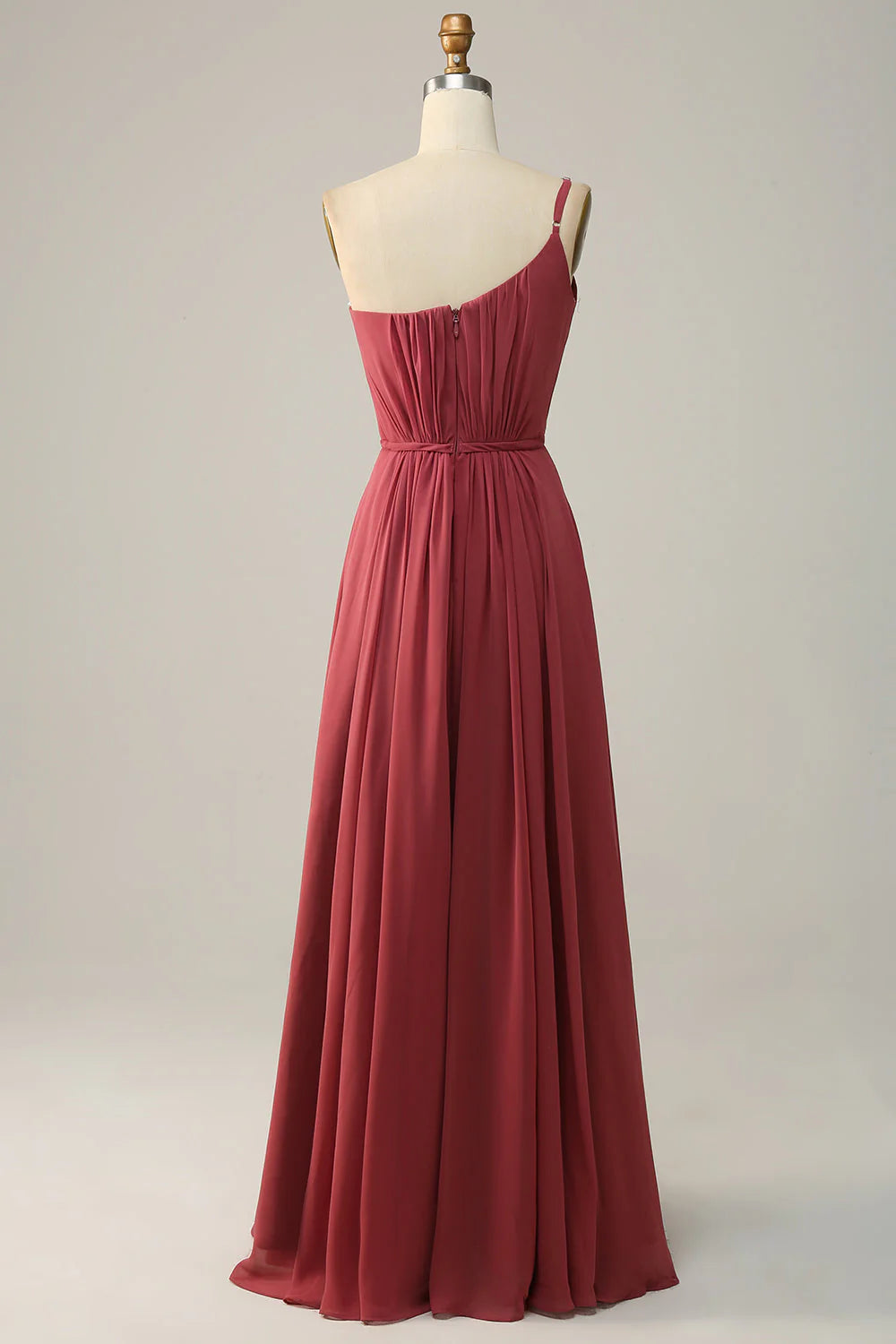 A Line One Shoulder Chiffon Long Bridesmaid Dress