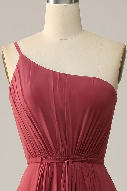 A Line One Shoulder Chiffon Long Bridesmaid Dress