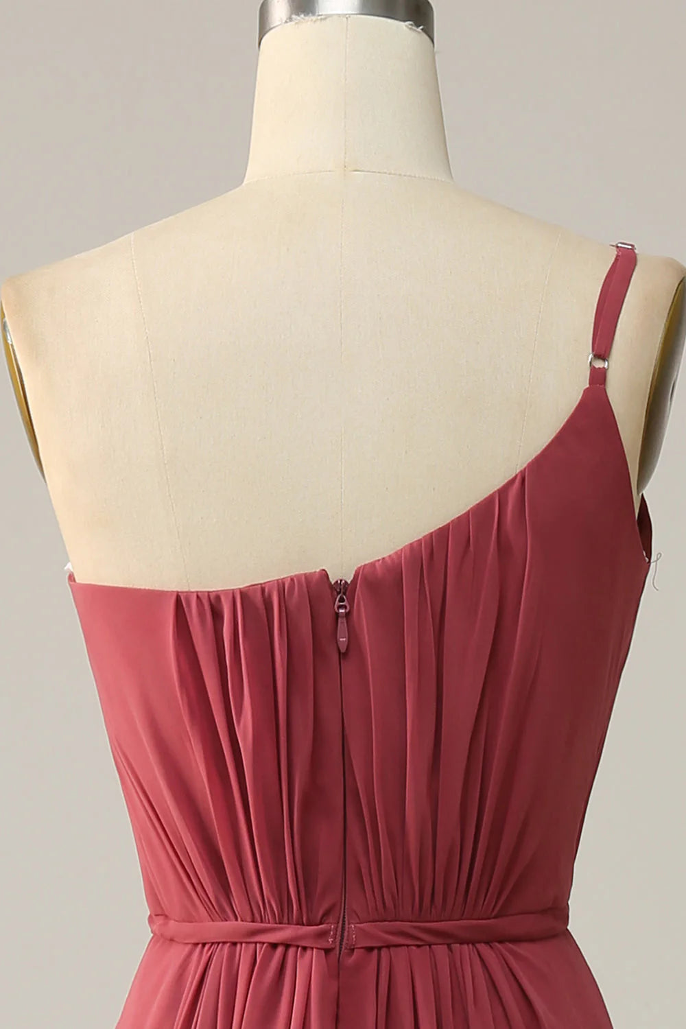 A Line One Shoulder Chiffon Long Bridesmaid Dress