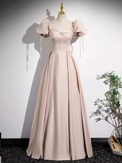 Simple Champagne Pink Satin Long Prom Dress Champagne Pink Long Prom Dress