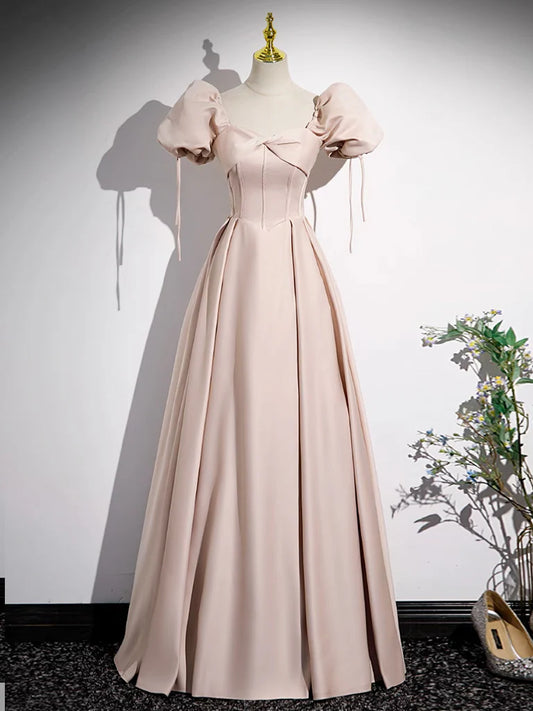 Simple Champagne Pink Satin Long Prom Dress Champagne Pink Long Prom Dress