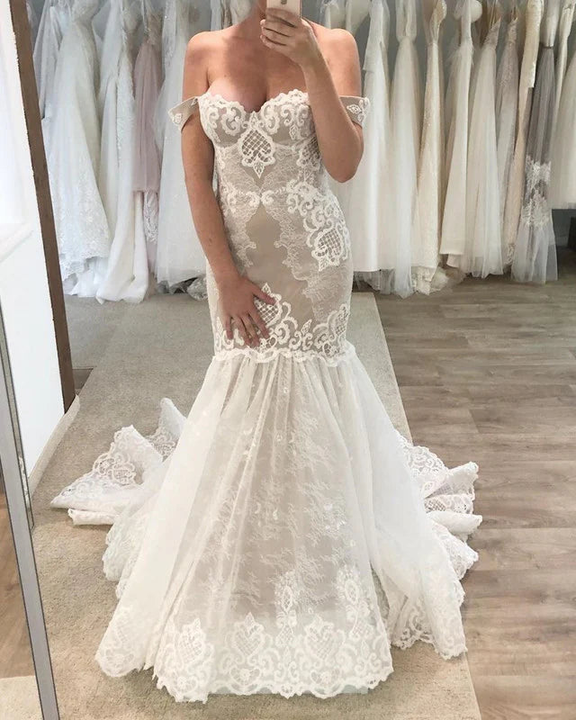 Elegant Lace Mermaid Wedding Gown Sweetheart Off Shoulder