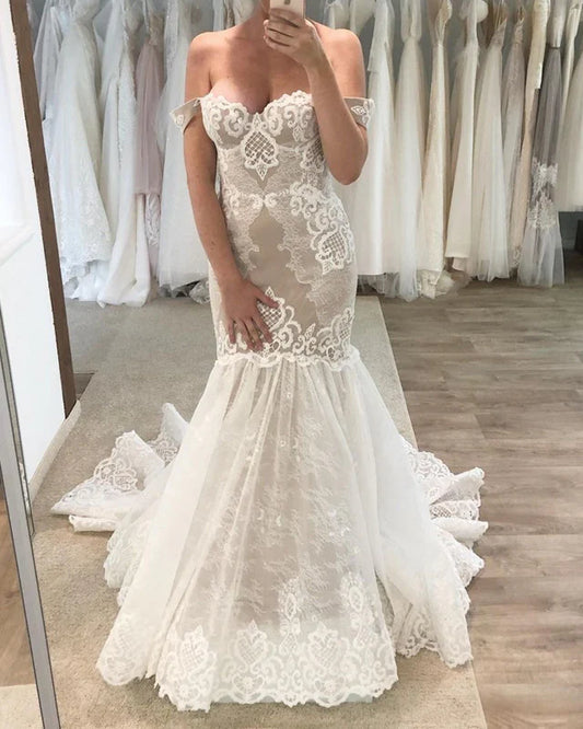 Elegant Lace Mermaid Wedding Gown Sweetheart Off Shoulder