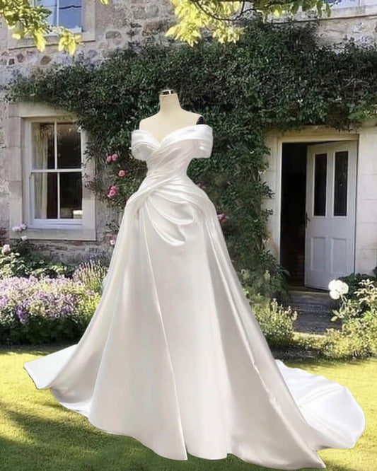 Satin Off The Shoulder Wedding Dress