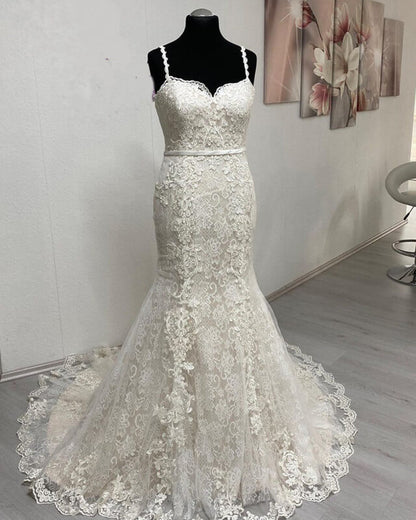 Lace Sweetheart Spaghetti Strap Wedding Gown