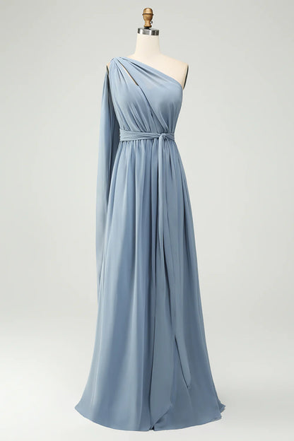 A Line Chiffon Convertible Long Maternity Bridesmaid Dress