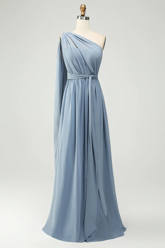 A Line Chiffon Convertible Long Maternity Bridesmaid Dress