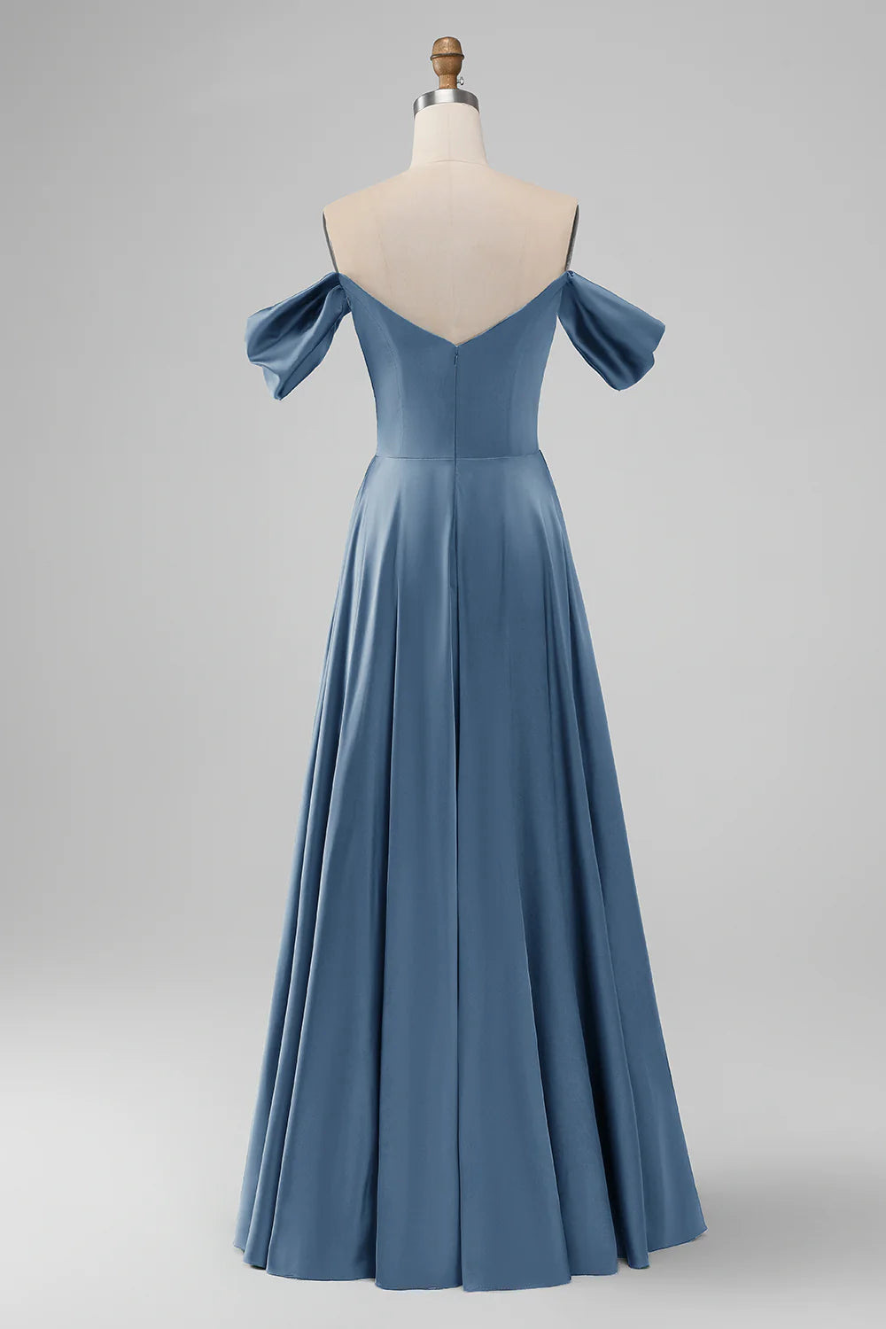 A-Line Off The Shoulder Pleated Satin Long Bridesmaid Dress