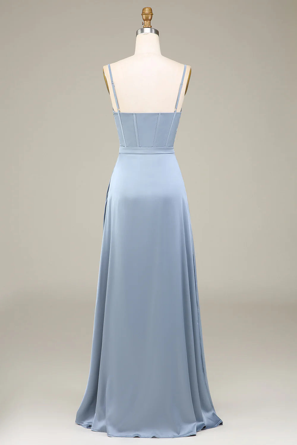 A-Line Spaghetti Straps Satin Long Bridesmaid Dress With Pleated