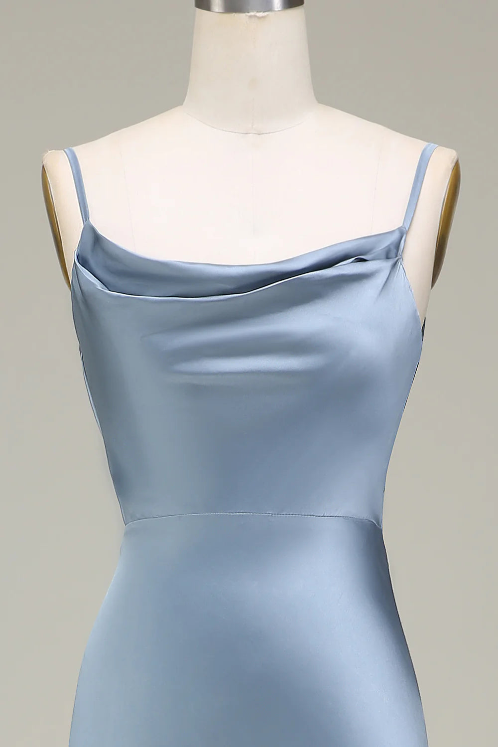 Sheath Spaghetti Straps Long Satin Bridesmaid Dress