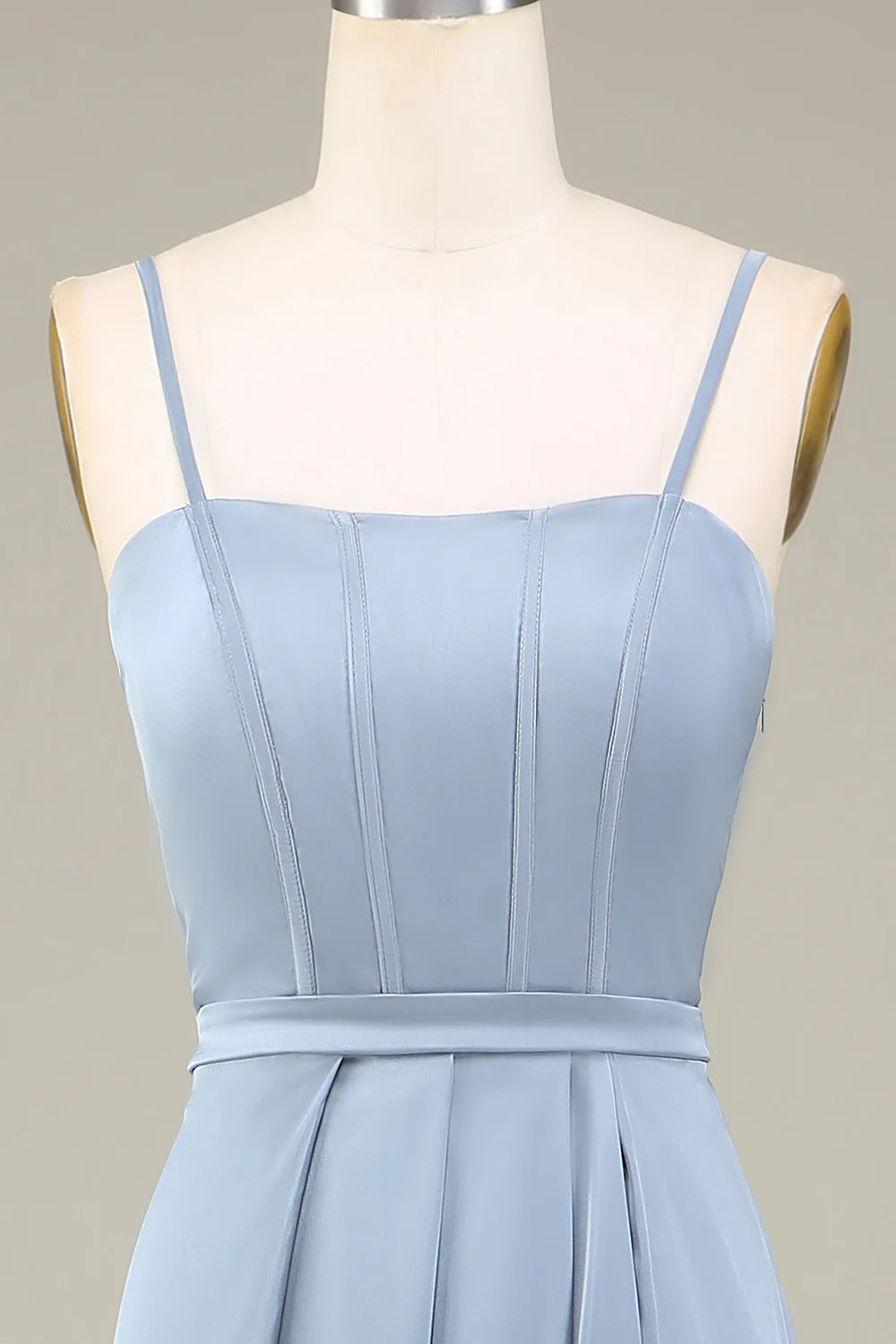 A-Line Spaghetti Straps Satin Long Bridesmaid Dress With Pleated