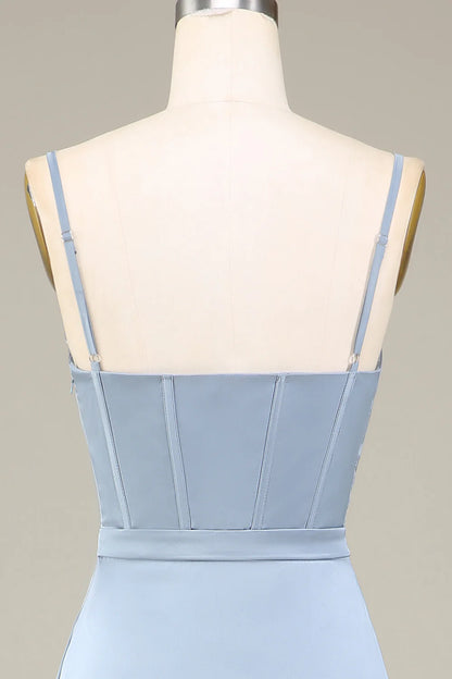 A-Line Spaghetti Straps Satin Long Bridesmaid Dress With Pleated