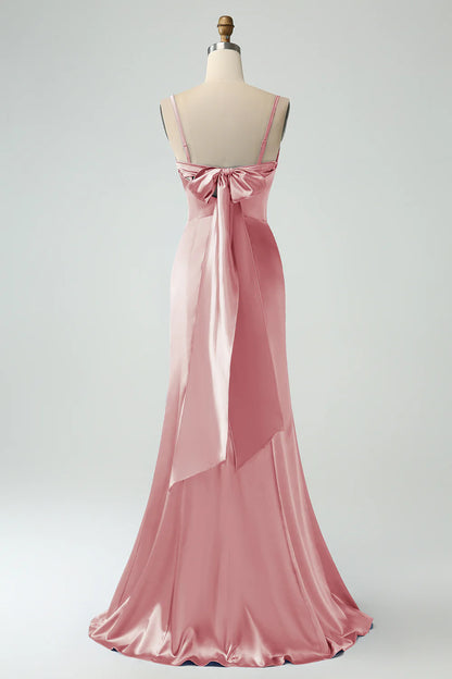 Mermaid Spaghetti Straps Lace-up Back Bridesmaid Dress With Slit
