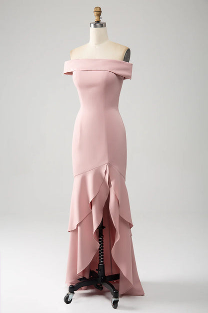 High Low Asymmetrical Off The Shoulder Party Dress