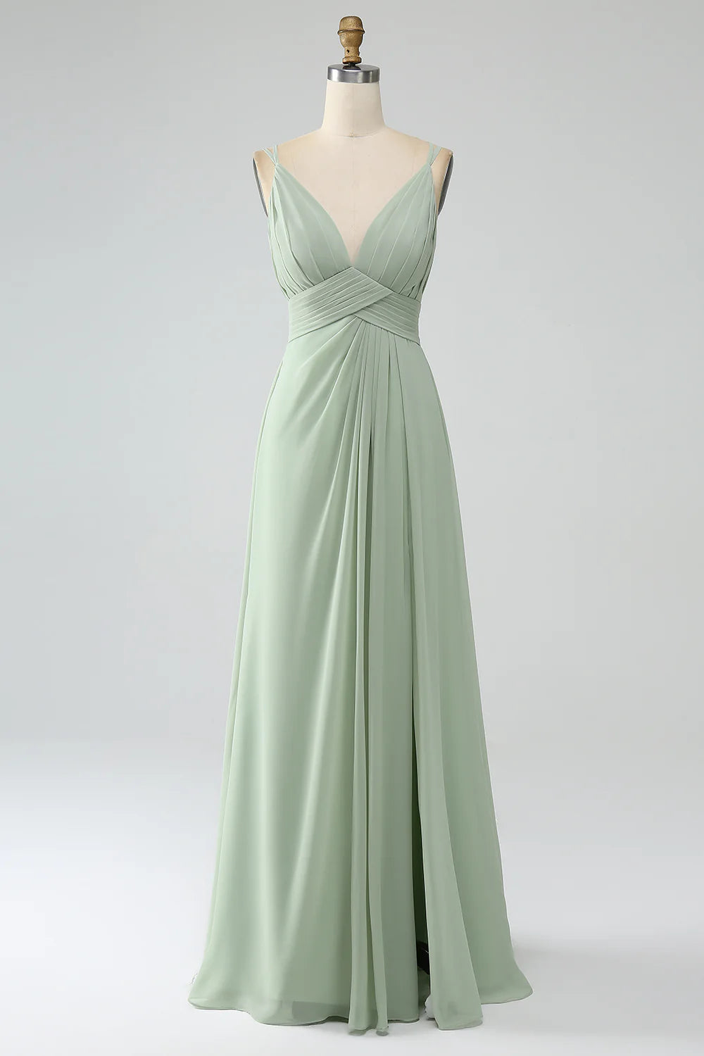 A-Line Spaghetti Straps Pleated Chiffon Bridesmaid Dress