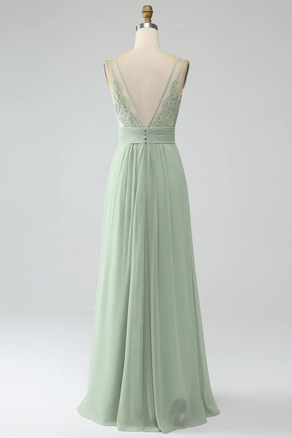 A-Line Spaghetti Straps Pleated Chiffon Bridesmaid Dress