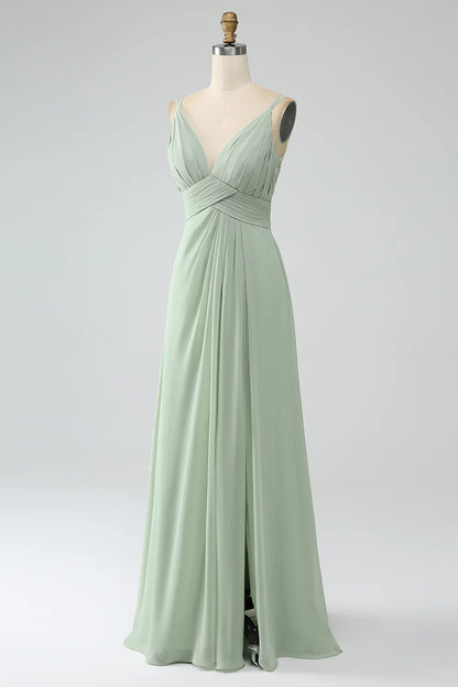 A-Line Spaghetti Straps Pleated Chiffon Bridesmaid Dress