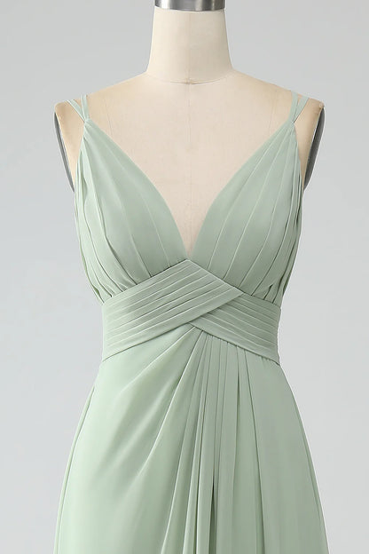 A-Line Spaghetti Straps Pleated Chiffon Bridesmaid Dress