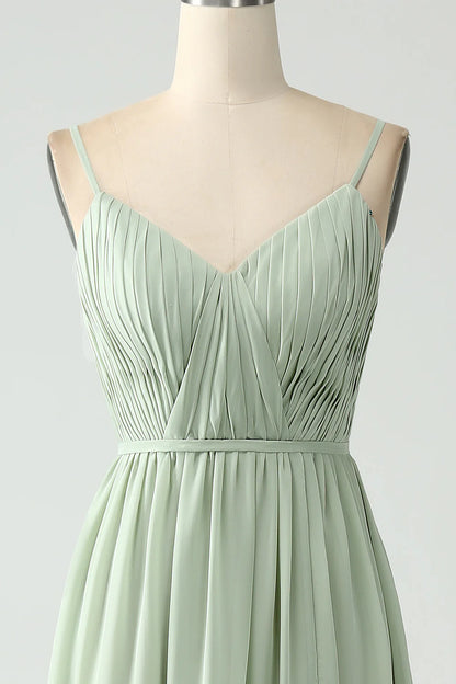 A Line Spaghetti Straps Pleated Maternity Bridesmaid Dress With Slit