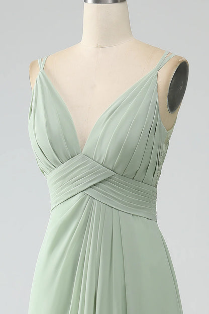 A-Line Spaghetti Straps Pleated Chiffon Bridesmaid Dress
