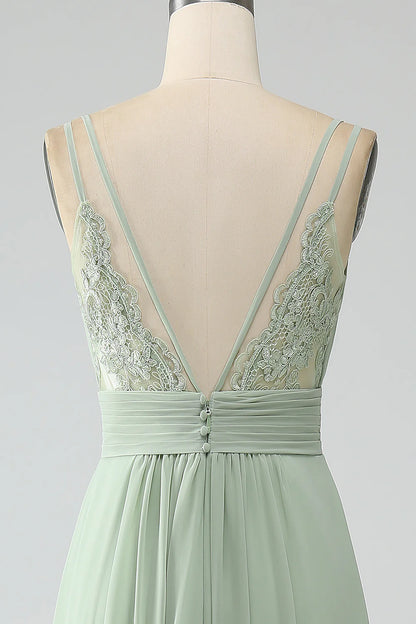 A-Line Spaghetti Straps Pleated Chiffon Bridesmaid Dress