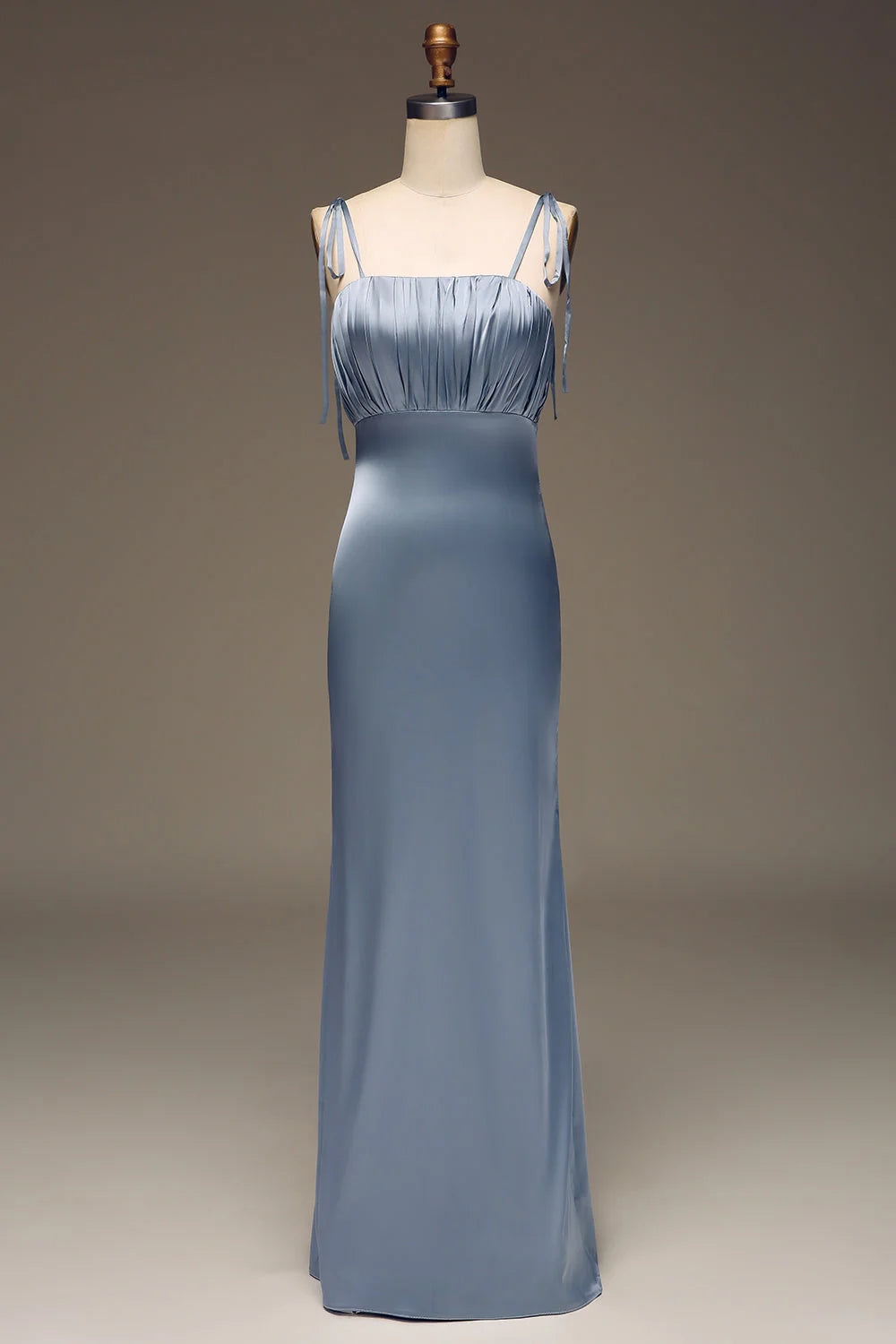 Sheath Spaghetti Straps Satin Pleated Bridesmaid Dress