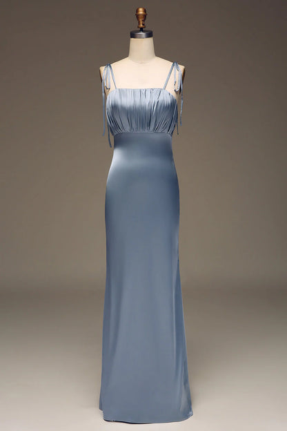 Sheath Spaghetti Straps Satin Pleated Bridesmaid Dress