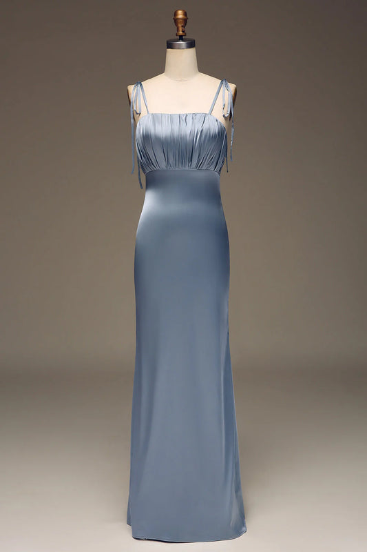 Sheath Spaghetti Straps Satin Pleated Bridesmaid Dress
