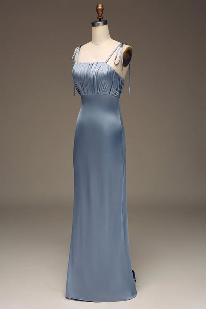 Sheath Spaghetti Straps Satin Pleated Bridesmaid Dress