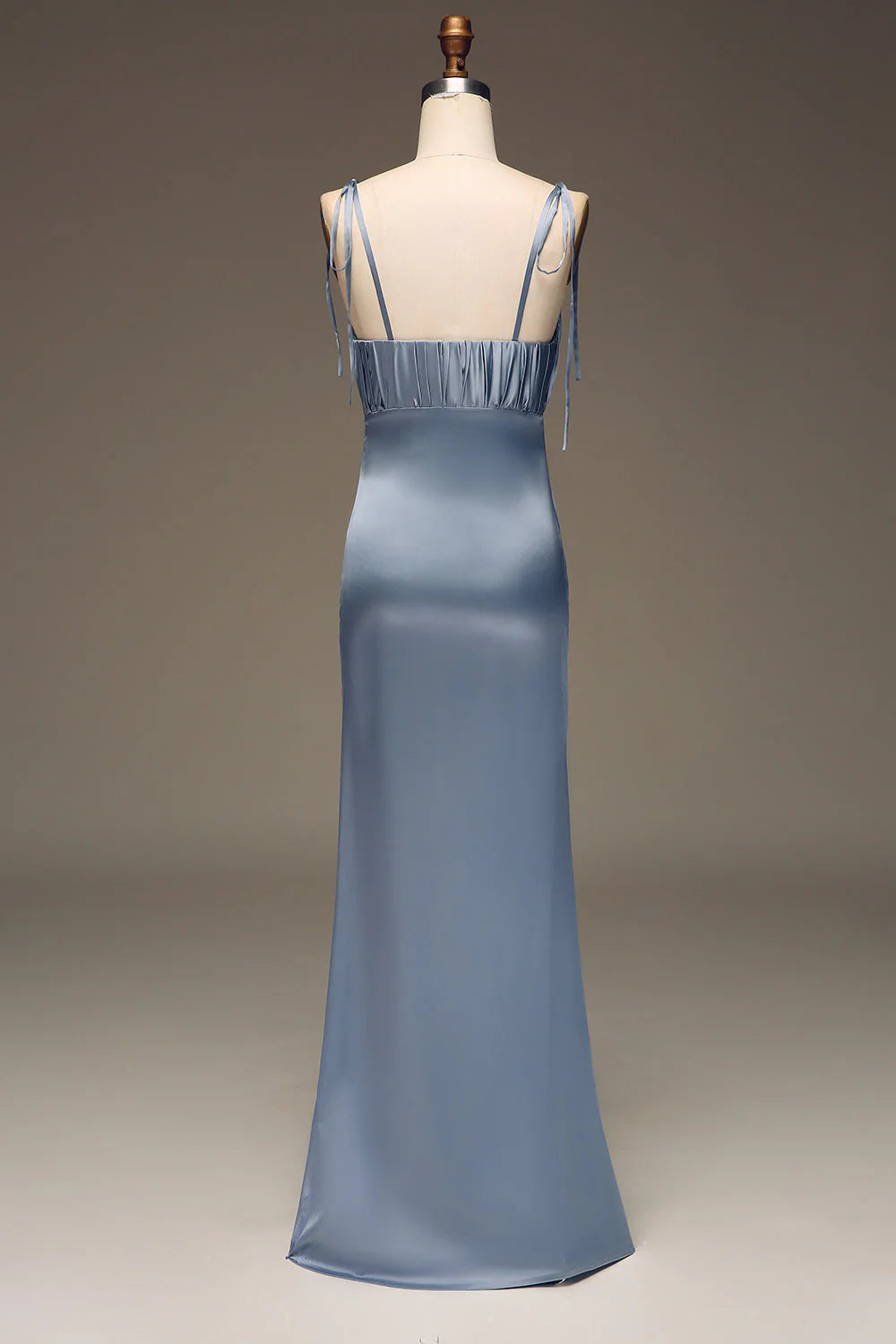 Sheath Spaghetti Straps Satin Pleated Bridesmaid Dress