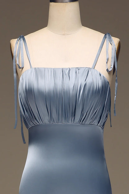 Sheath Spaghetti Straps Satin Pleated Bridesmaid Dress