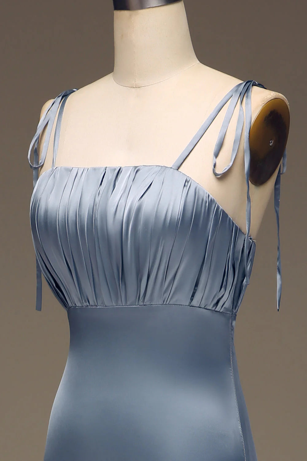 Sheath Spaghetti Straps Satin Pleated Bridesmaid Dress