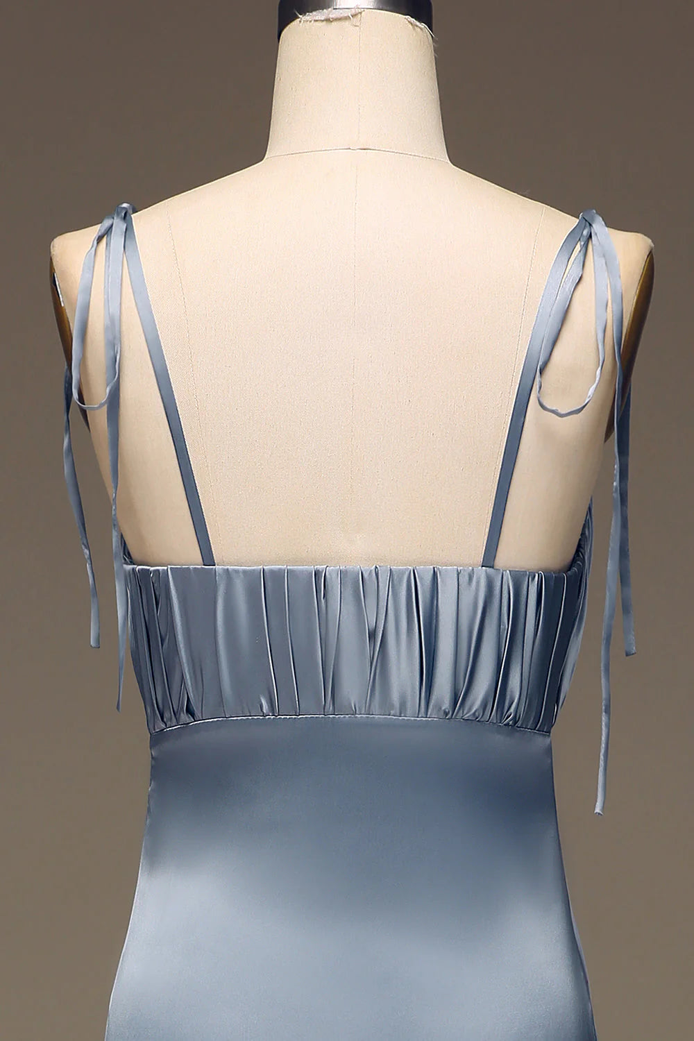 Sheath Spaghetti Straps Satin Pleated Bridesmaid Dress