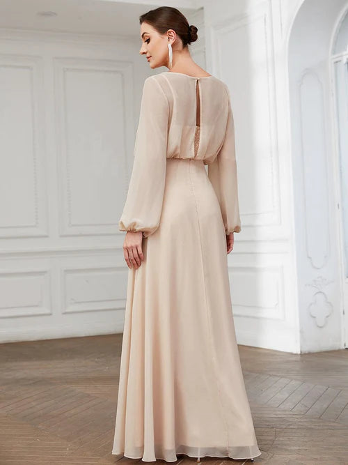 Dream Elegant Long sleeved Chiffon A-line Formal Evening Dress