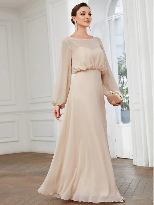 Dream Elegant Long sleeved Chiffon A-line Formal Evening Dress
