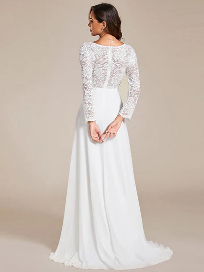Elegant lace long sleeved eyelash edge tight fitting mermaid chiffon wedding dress
