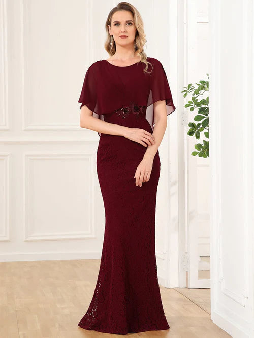 Elegant lace fish tail chiffon bridal mother outfit