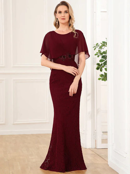 Elegant lace fish tail chiffon bridal mother outfit