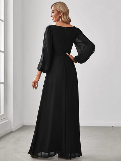 Elegant and Beautiful Chiffon V-neck Long sleeved Formal Cocktail Ball Evening Dress