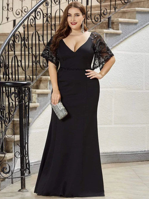 Elegant slim fit plus size sexy V-neck fishtail women's ball banquet wedding mother of the bride evening dress