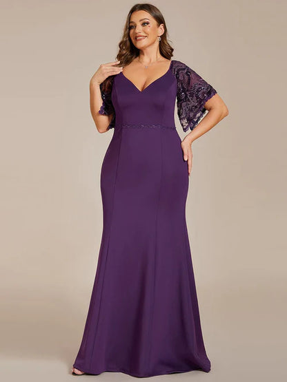 Elegant slim fit plus size sexy V-neck fishtail women's ball banquet wedding mother of the bride evening dress