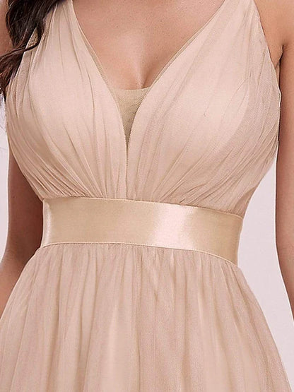 Sexy V-neck elegant backless pleated Maxi sheer evening gown