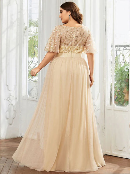 Plus size sexy sequin tight fitting long formal bridal mother evening gown