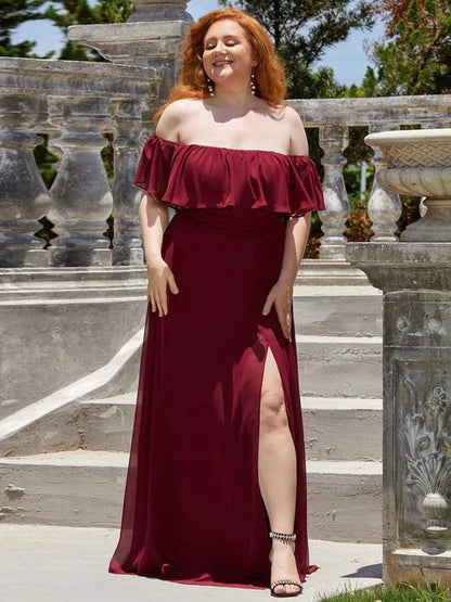 Plus size elegant and sexy side slit long chiffon formal dress