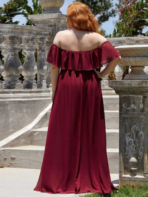 Plus size elegant and sexy side slit long chiffon formal dress