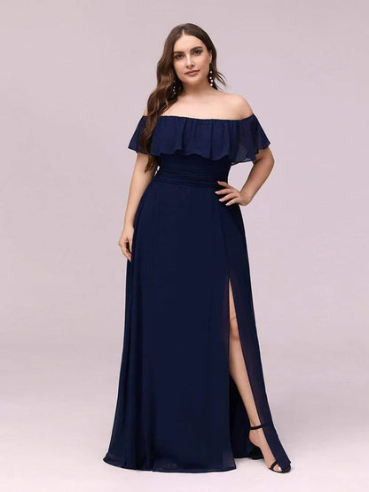 Plus size elegant and sexy side slit long chiffon formal dress