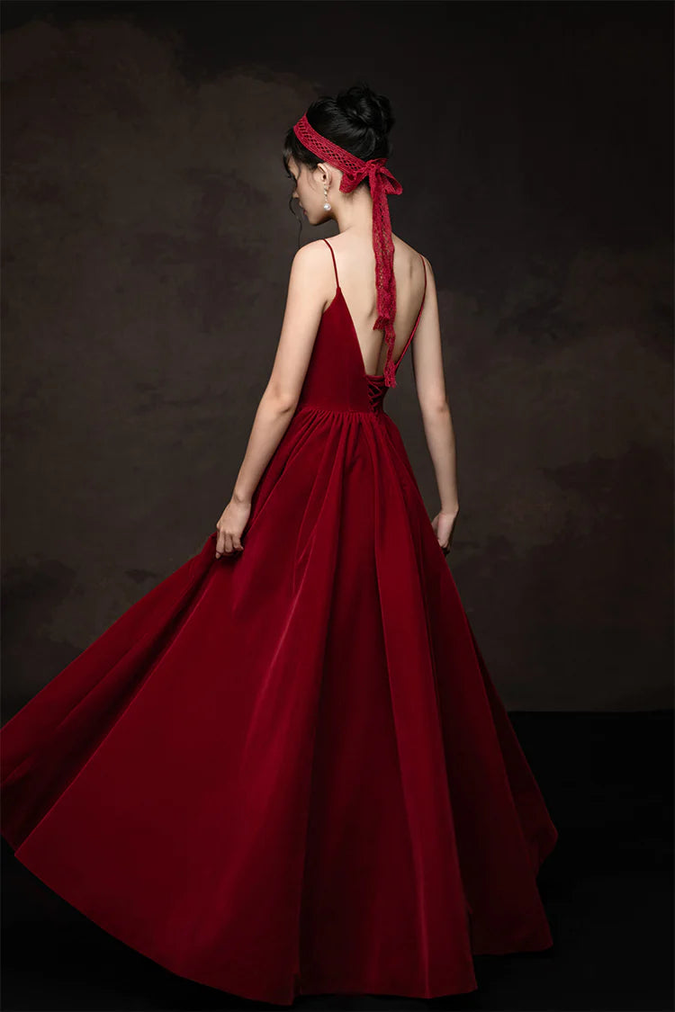 Simple v neck burgundy long prom dress burgundy prom dress