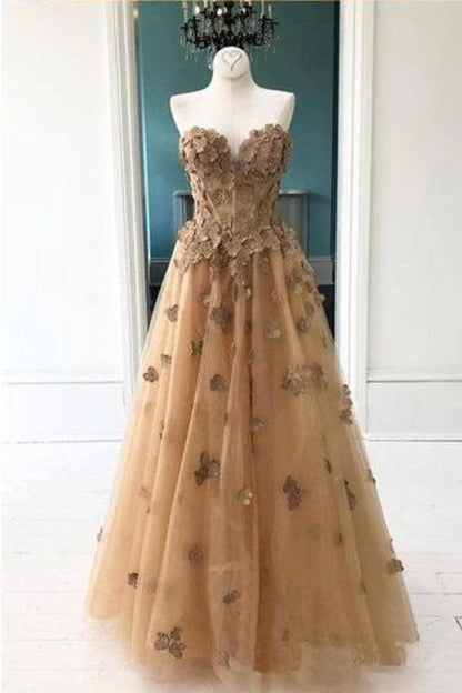 Elegant and Noble A-line Sweetheart Application Brown Ball Dress