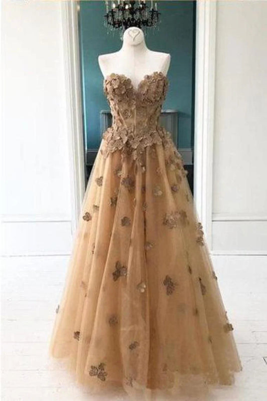 Elegant and Noble A-line Sweetheart Application Brown Ball Dress